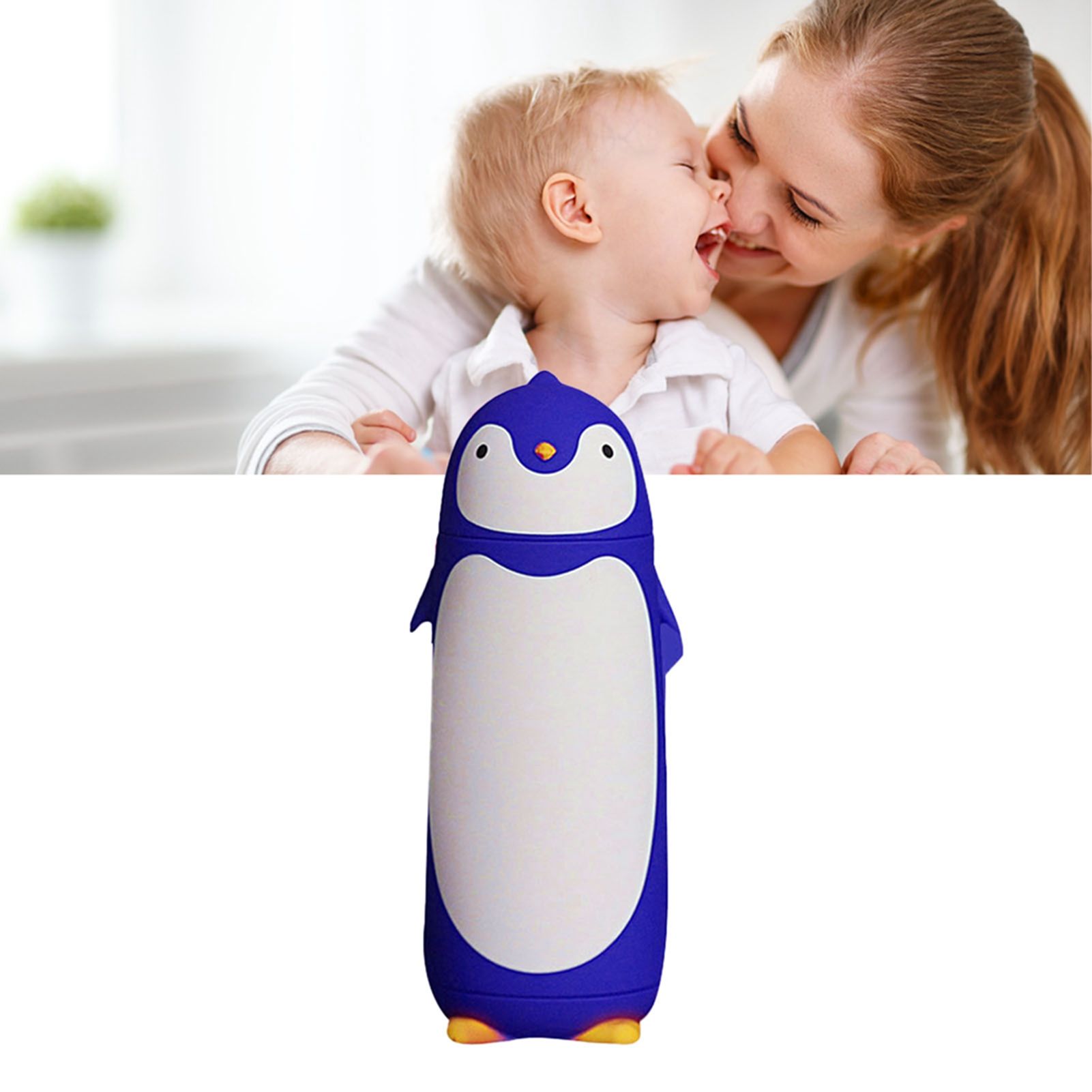 Water Bottle Penguin Design Heat Insulation 300ml Portable Water Cup for Outdoor Blue — image 6