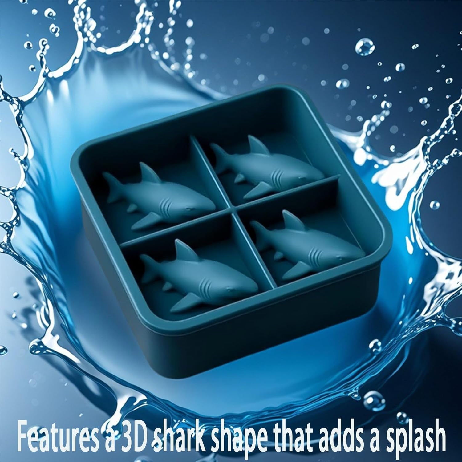 Shark Silicone Ice Molds - 3D Silicone Fun Shark Cube Maker - 4 Shark Fin Ice Cube Molds - Suitable for cold drinks, parties and home entertainment (3 pieces) — image 2