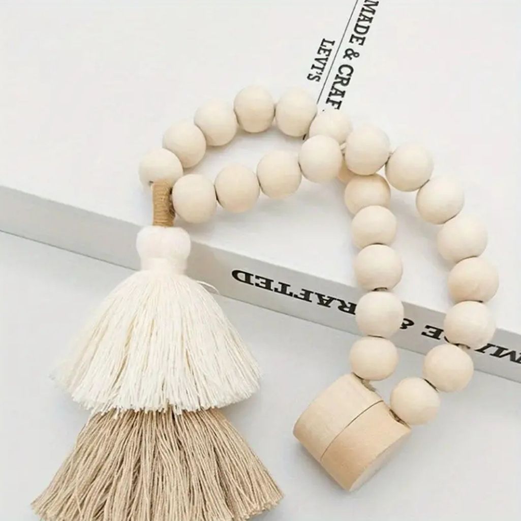 Magnetic Wooden Bead Curtain Tiebacks 2 PCS | Simple Elegant Magnetic Tassel Curtain Tie Backs | Accessories Wall Decoration | Drapery Tiebacks for Bedroom — image 2