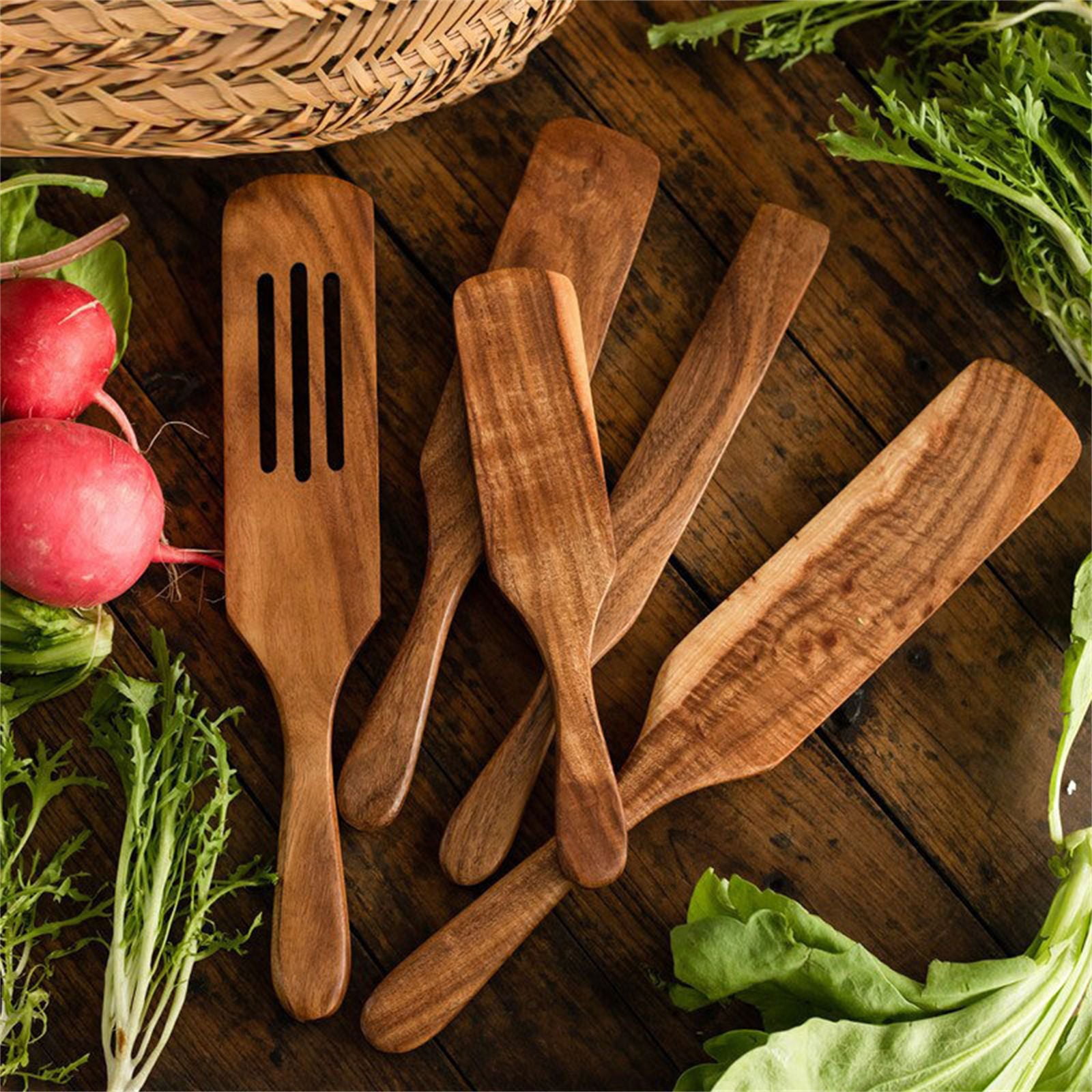 Clearance!! Wooden Spurtle Teak Spurtles Kitchen Tools Wooden Spatula for Cooking Wood Utensils Non Stick Cookware for Serving Stirring Mixing Scraping โ image 5