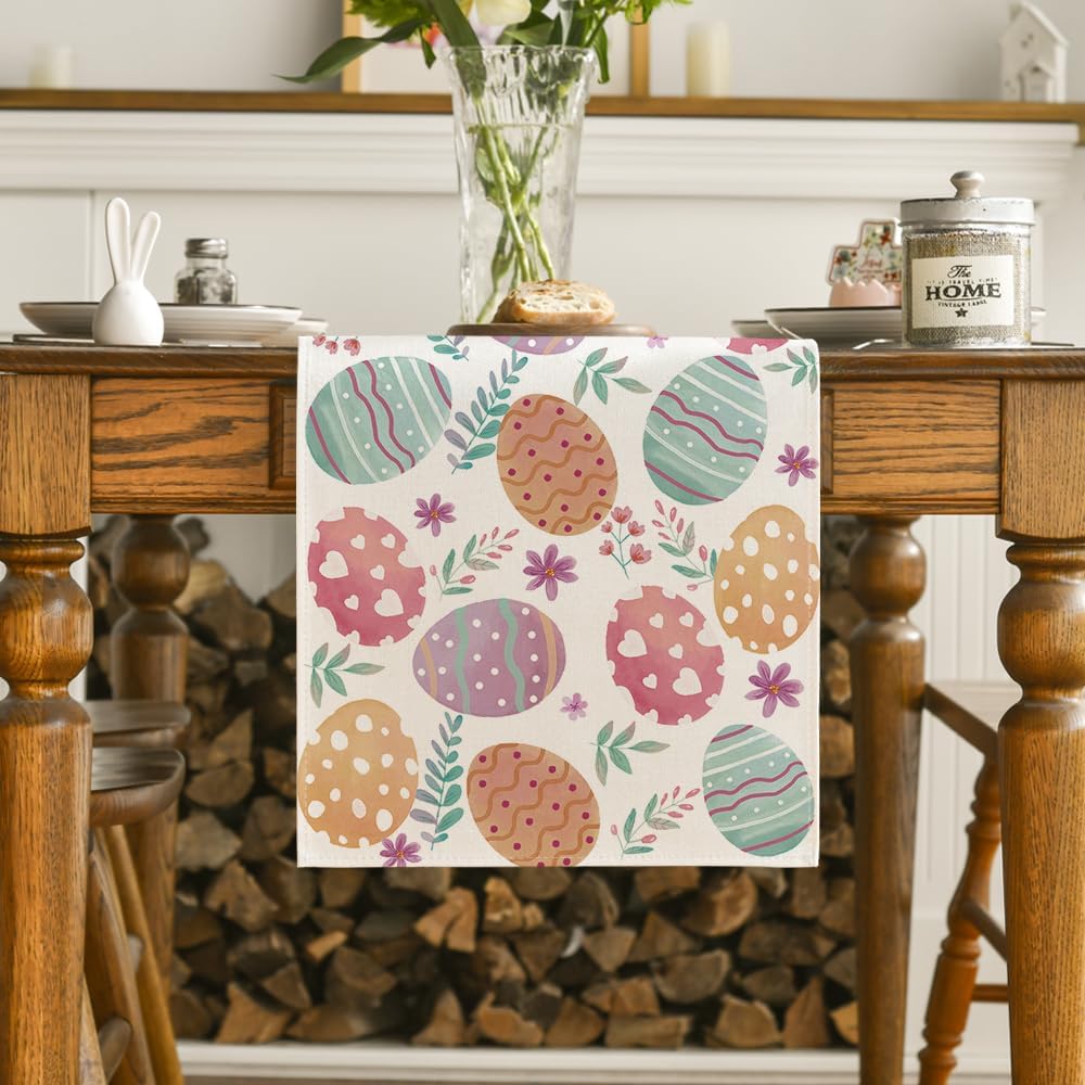 Watercolour Easter Eggs Table Runner, Seasonal Spring Kitchen Dining Table Decoration for Home Party Decor 13x72 Inch — image 2