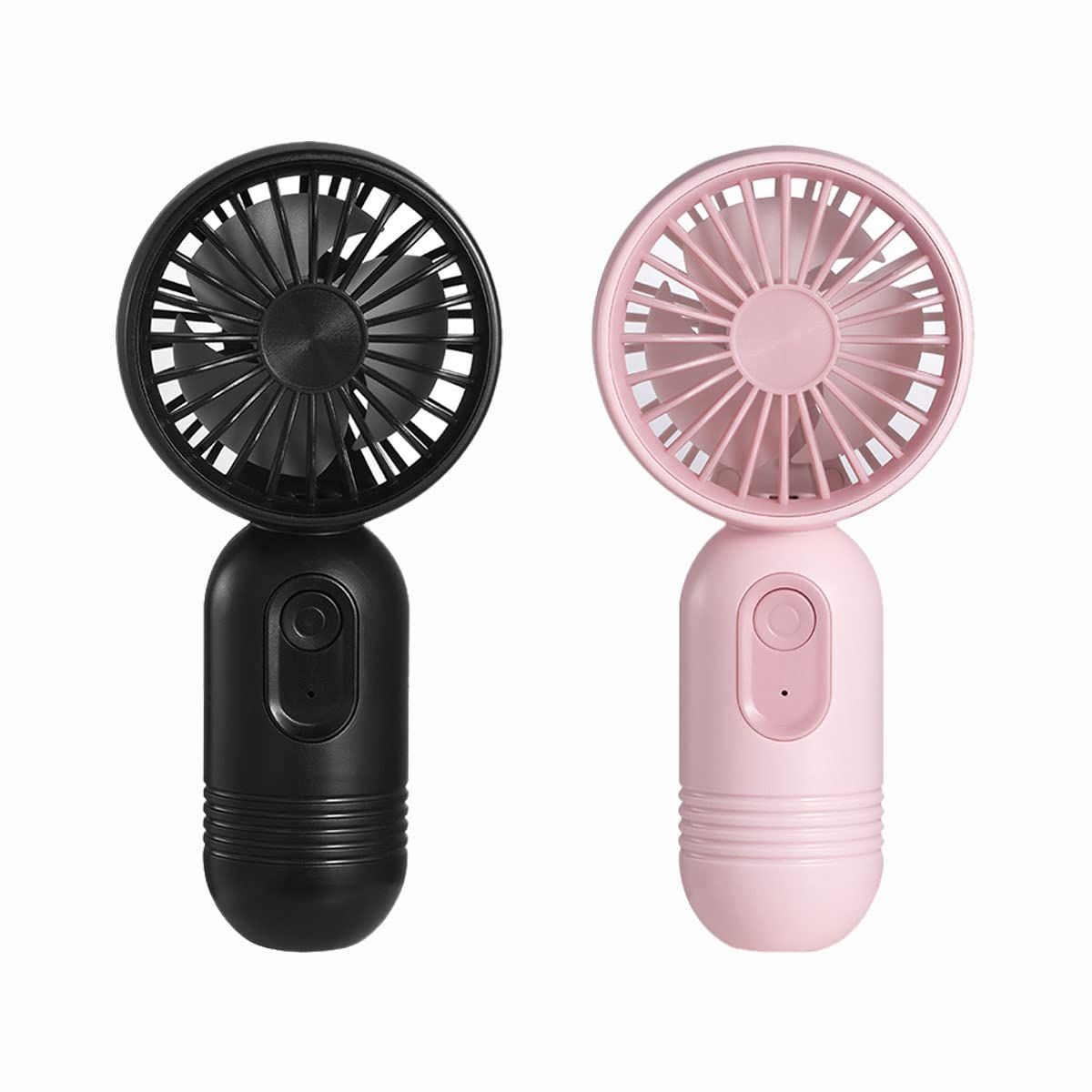 Mini Fan 2 Pack, Cute Handheld Fan Battery Operated Lightweight Small Personal Fan with 3 Speeds and USB Rechargeable Eyelash Fan