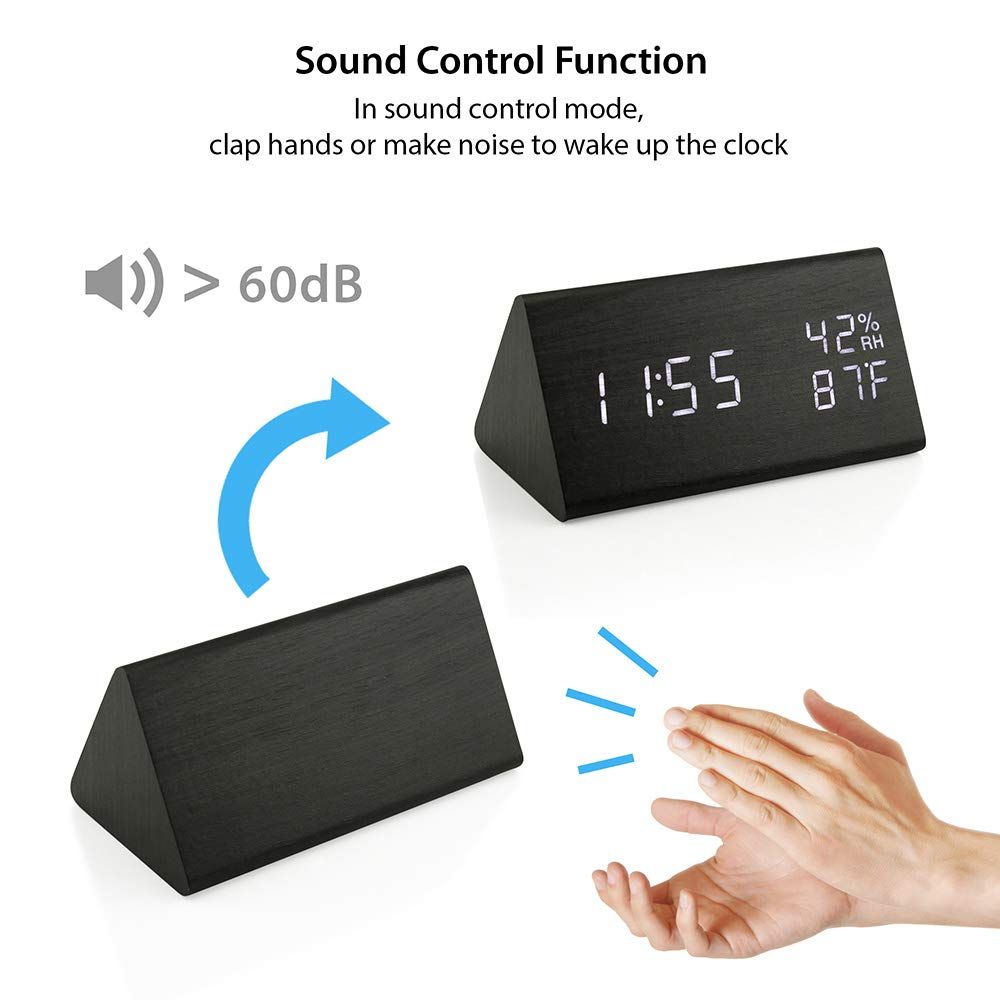Digital Alarm Clocks Wooden LED Time Display for Bedrooms with Humidity&Temperature Detect Smart LED Digital Clock — image 4