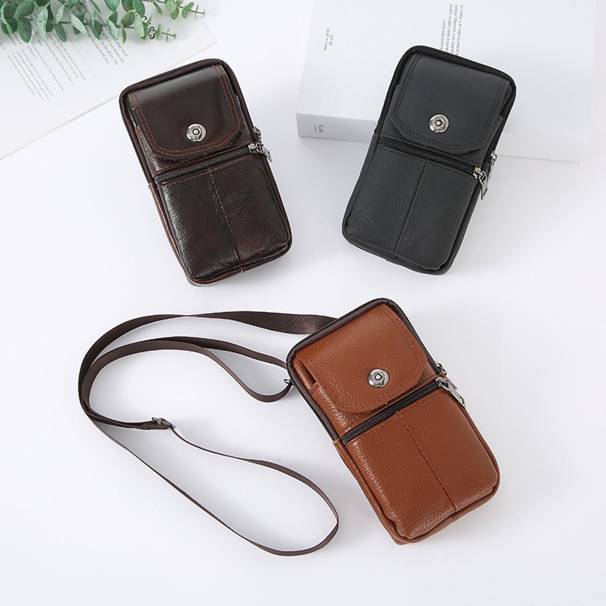 Belt Bag - with Shoulder Strap - Standing Belt Bag - Leather - Men - Belt Bag - Neck Bag - Belt Pouch - Men's Phone Bag - Men's Shoulder Bag - Gift — image 6