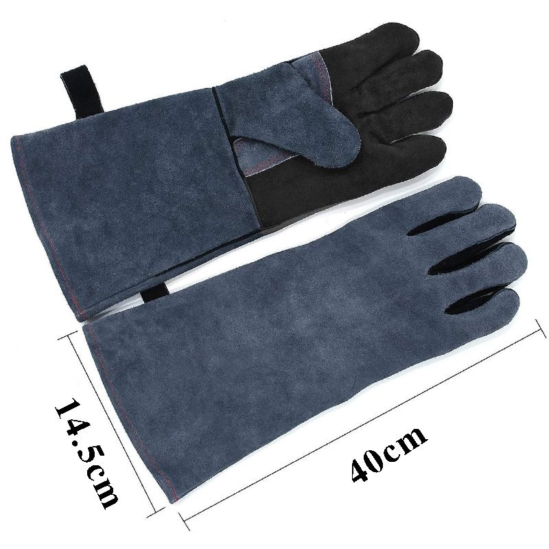 Grey and black gloves 350℃ Heat Fire Resistant Welding BBQ Grill Gloves Oven Fireplace Welder Gloves for Men Women — image 4