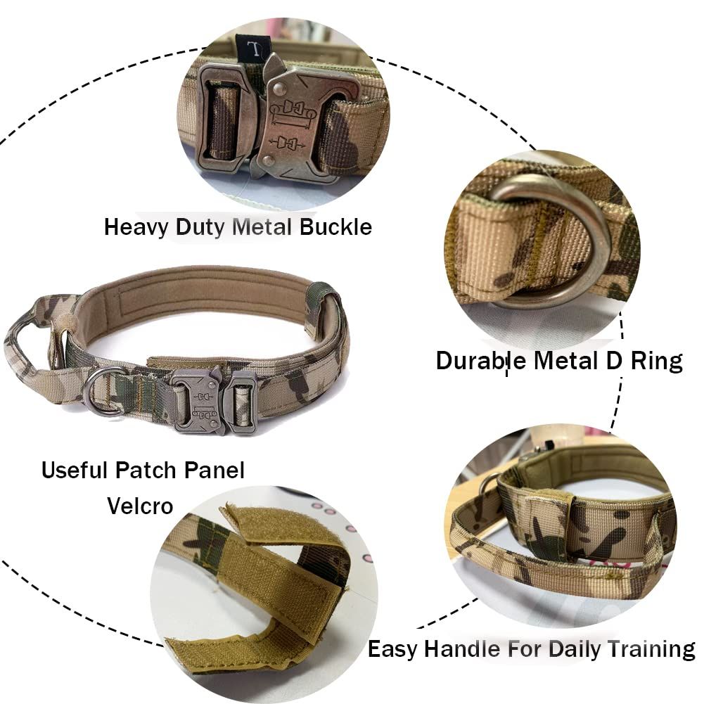 Tactical Dog Collar Military Dog Collar Adjustable Nylon Dog Collar Heavy Duty Metal Buckle with Handle for Dog Training — image 5