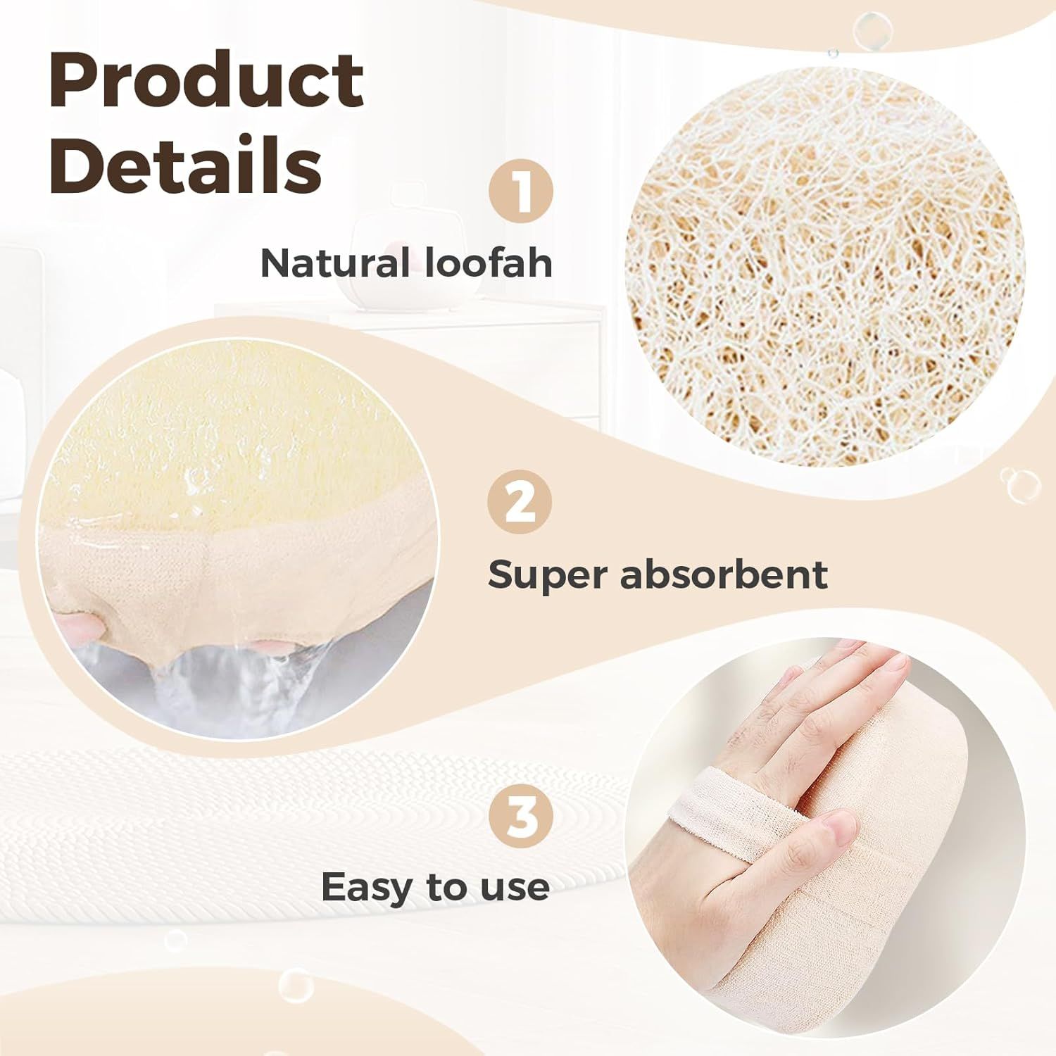 2025 Natural Loofah Sponge - Exfoliating Body Scrubber for Shower, Eco-Friendly Loofah for Men & Women (1pcs) — image 3