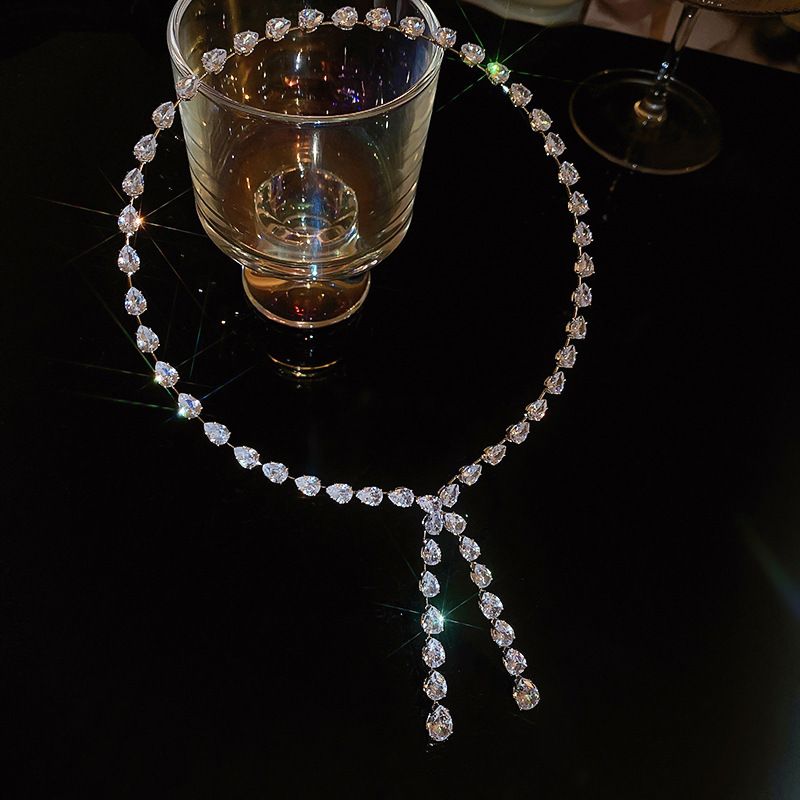 Rhinestone Choker Necklaces Crystal Rhinestone Necklace Y Teardrop Necklace Sparkly Long Necklace Jewelry for Women and Girls โ image 3