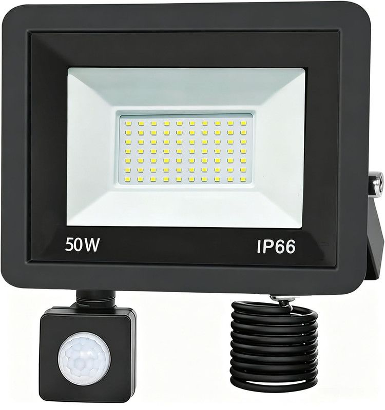 2 Pack LED Floodlight with Motion Sensor, 50W 5000LM 6500K Cool White, IP66 Waterproof