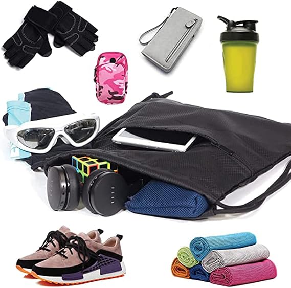 Trekkoord sports bag - large sports bag with PE pocket and external zip - waterproof drawstring swim backpack for men, women, boys and girls - sports, school — image 6
