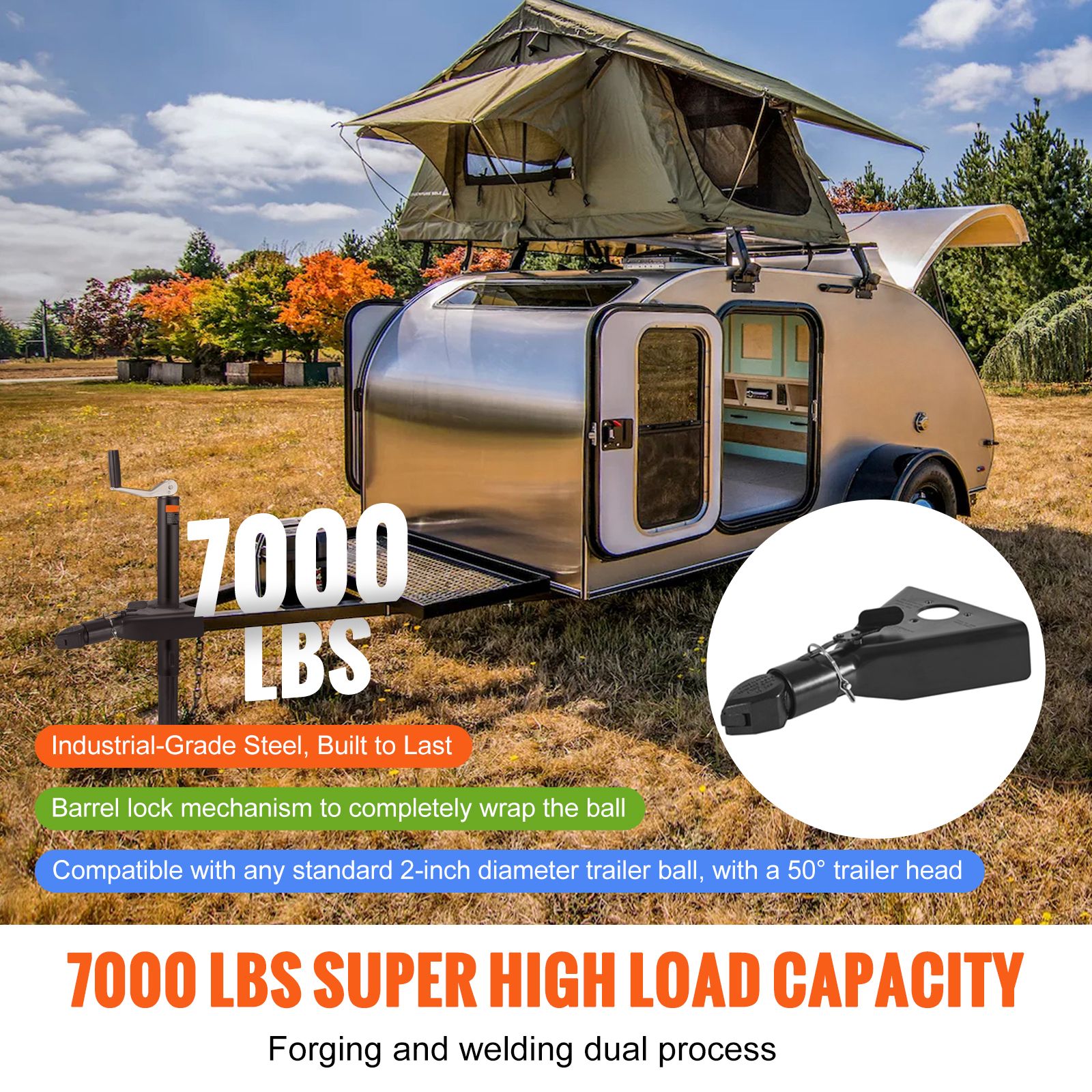A-Frame Trailer Coupler, Fits 2-Inch Hitch Ball Size, 7000 lbs Towing Capacity, Heavy Duty Steel Coupler, Ideal for Towing Station Wagons, Pickup Trucks, SUVs โ image 2