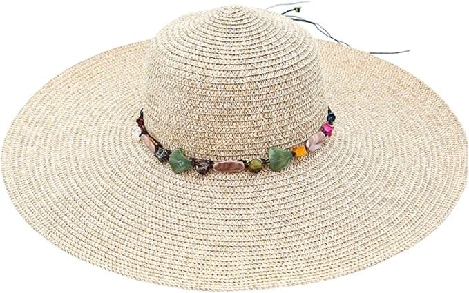 Women's Wide Brim Straw Hat UPF50+ Sun Protection Foldable Beach Hat, Light Blue — image 5