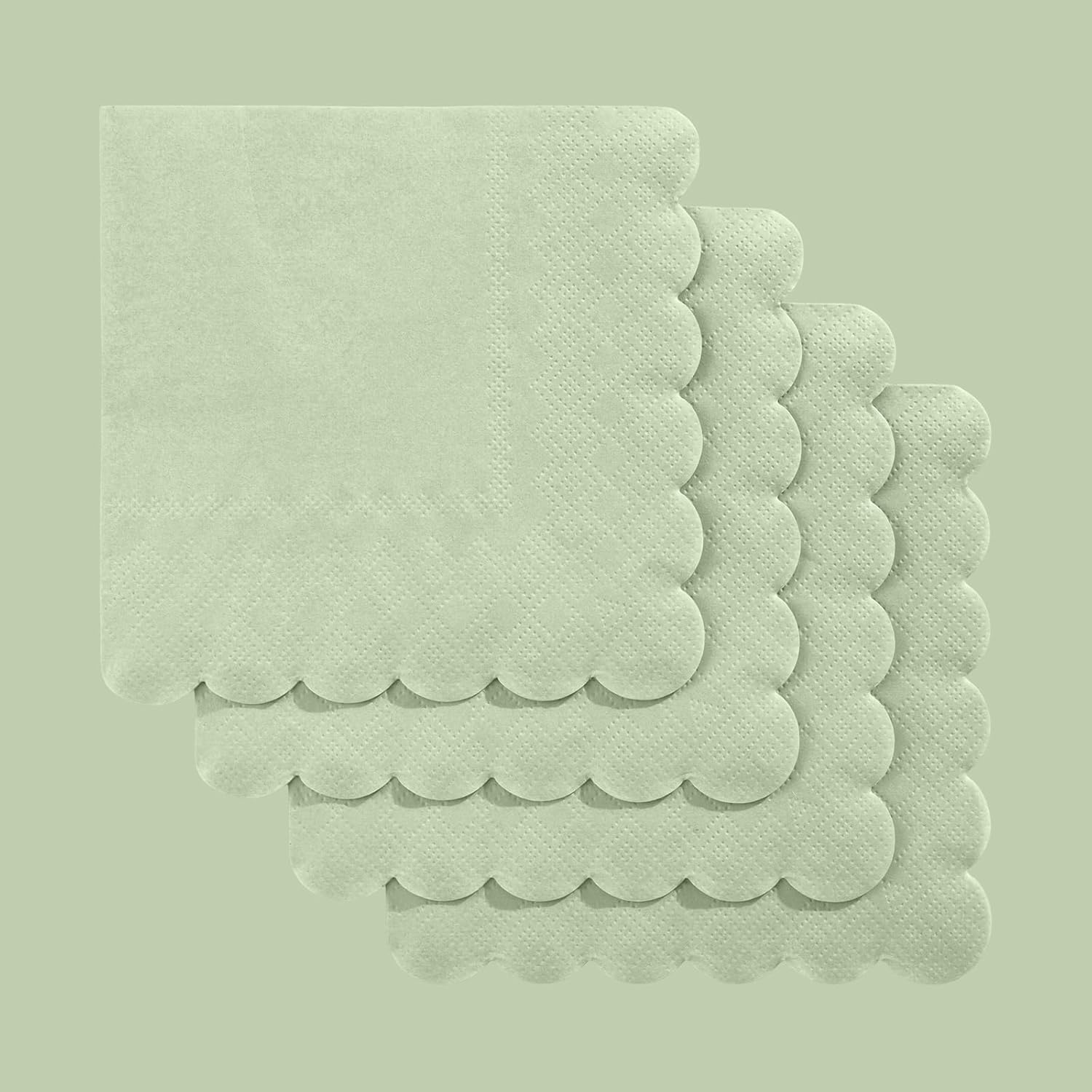 120 Pcs Cocktail Napkins Sage Green Wedding Napkins Disposable Baby Shower Scalloped Napkins for Bridal Shower, Birthday, 5 × 5 Inch — image 5