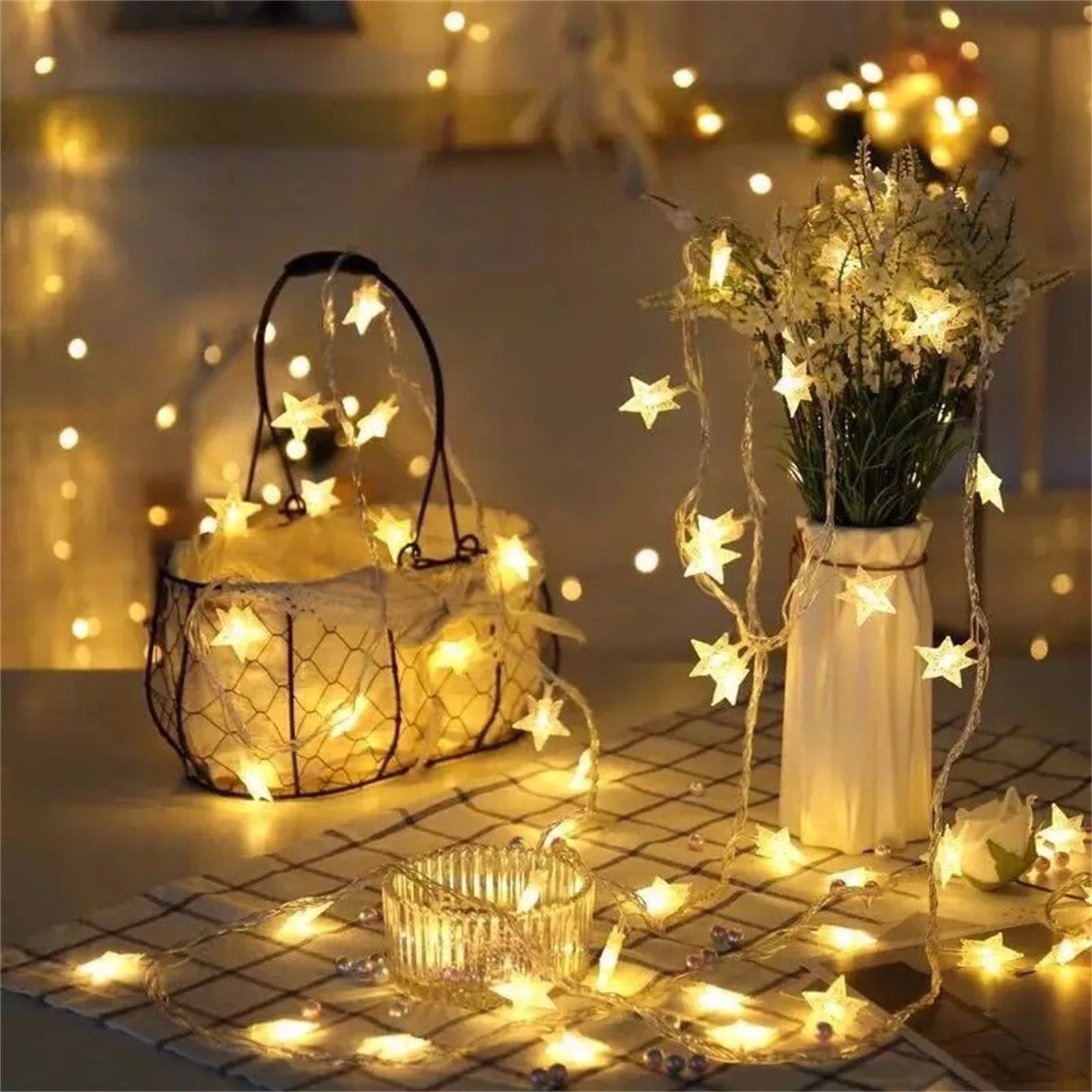 Star String Lights, 20 FT 40 LED Battery Operated Twinkle Lights Warm White Cute Hanging Star Fairy Light for Bedroom Room Office Home Indoor Outdoor Eid Xmas