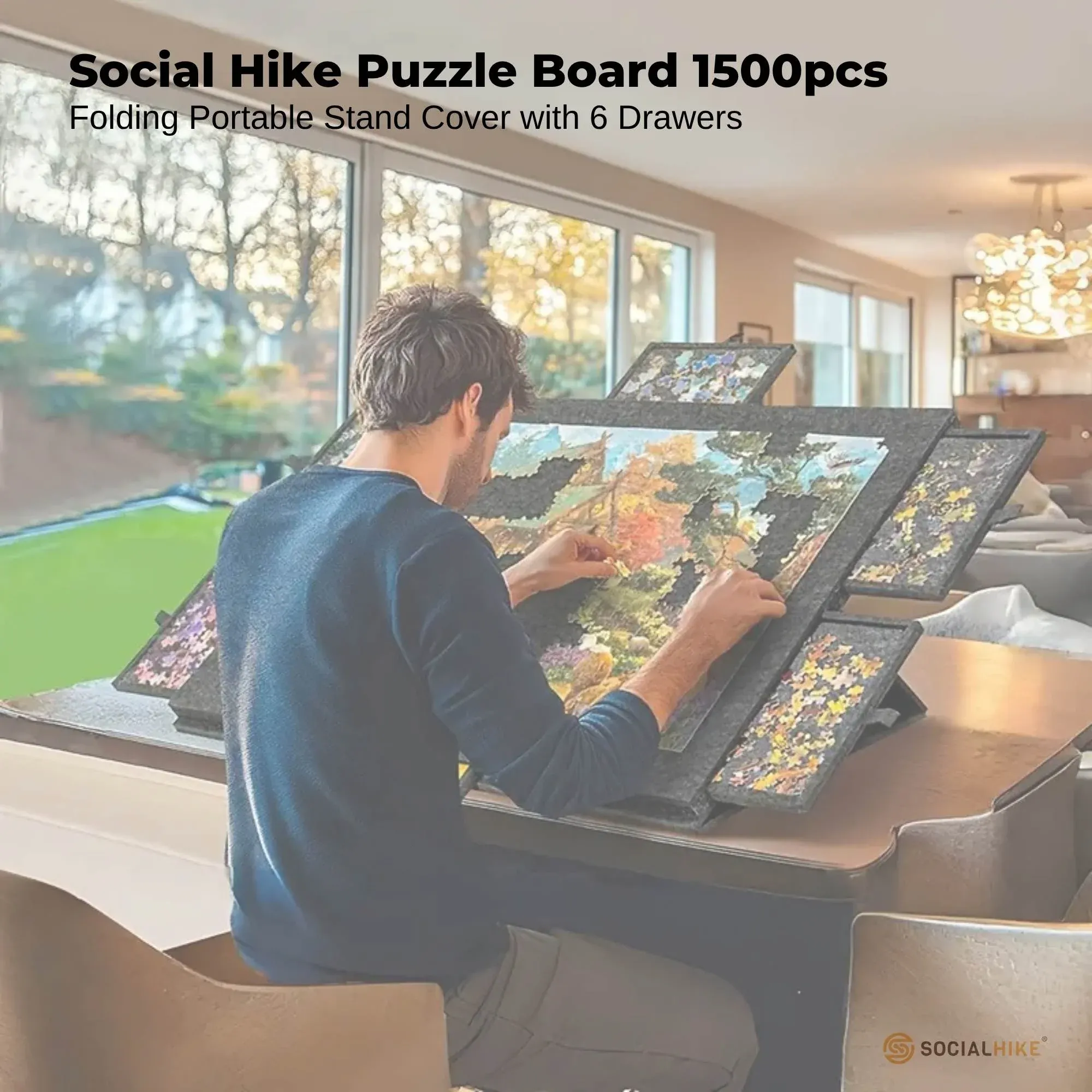 Social Hike Puzzle Board 1500 pcs - Felt Tilting Portable Cover + Drawers Grey — image 2
