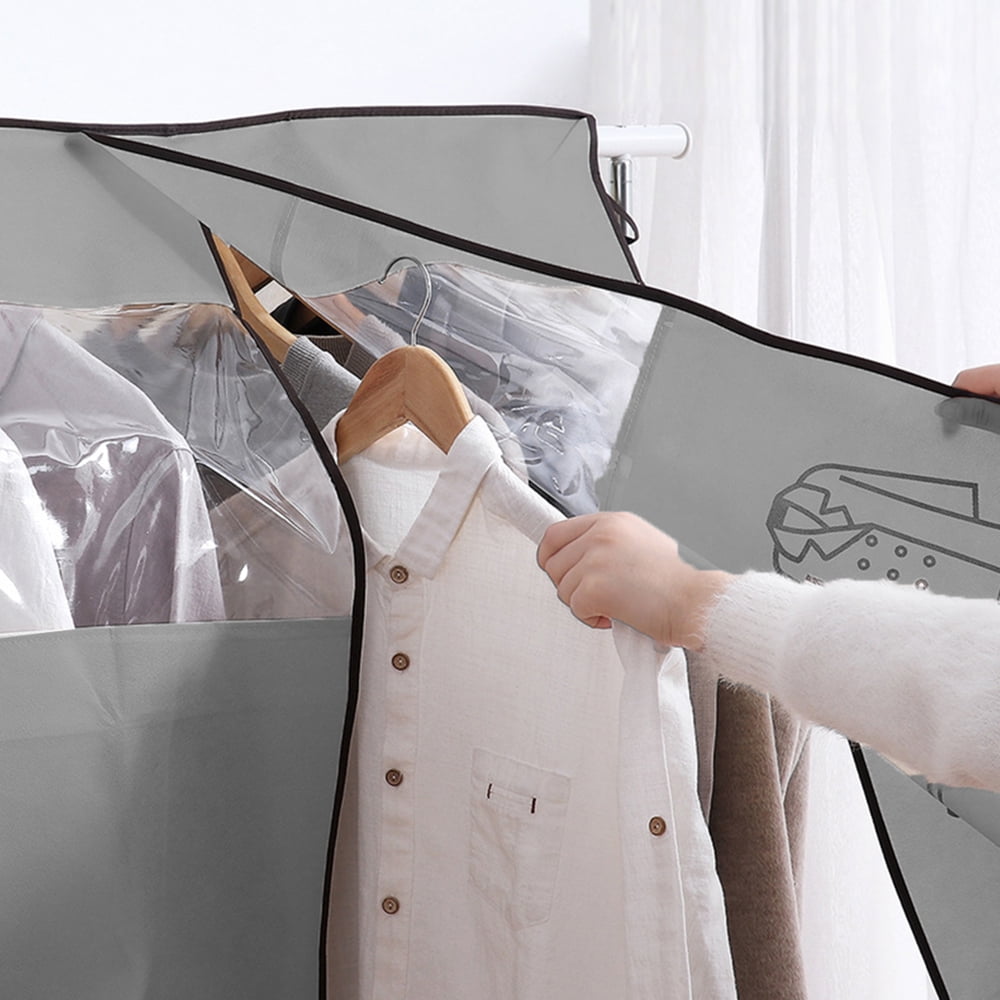 Dustproof Clothes Rack Cover Expandable Hanging Closet Cover Shoulder Dust Cover Clothes Protector for Coats Suits Dresses Grey — image 4