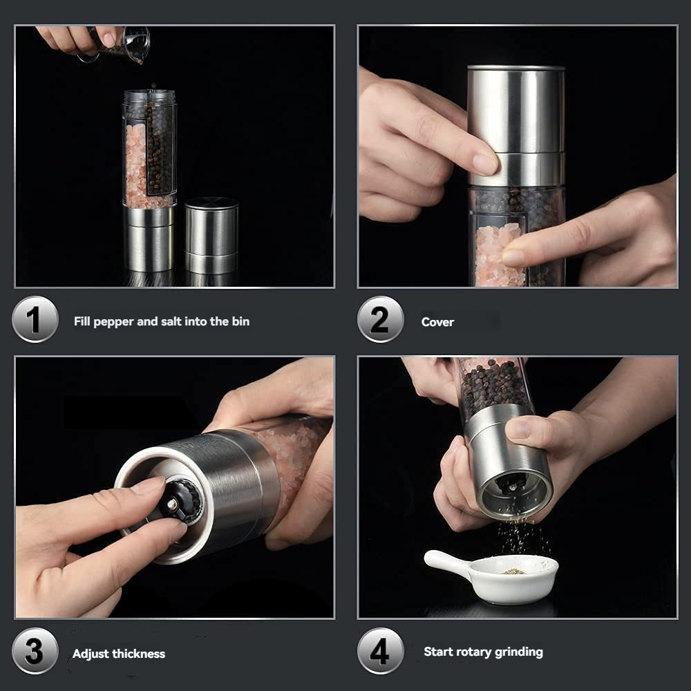 2 Pack 2-in-1 Stainless Steel Manual Spice Grinder Dual Head Salt and Pepper Mill with Adjustable Coarseness for Australian BBQ Kitchen and Travel — image 4
