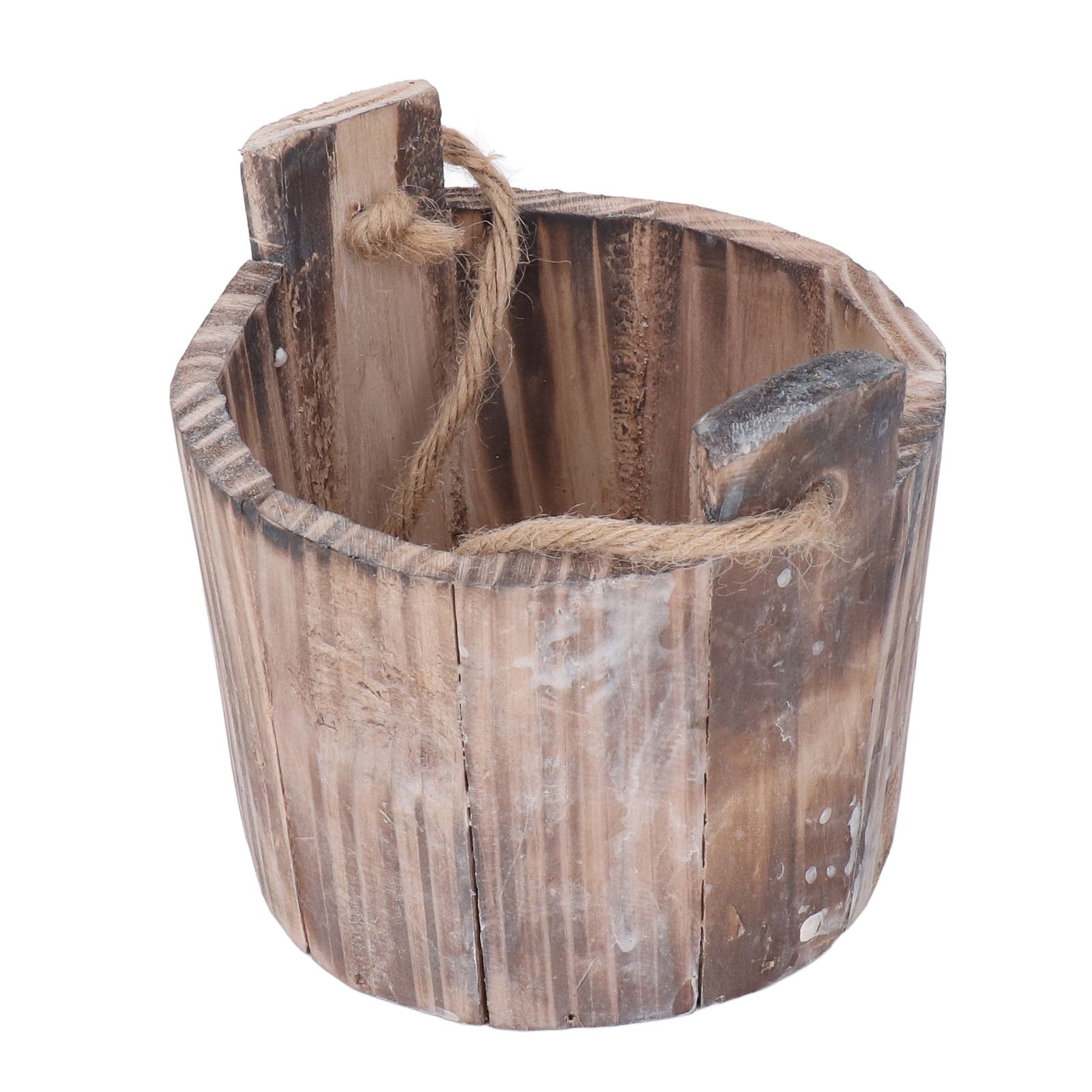 Barrel Planter Round Vintage Rustic Style Wall Hanging Wooden Garden Flower Pot for Garden Patio Office Home — image 3