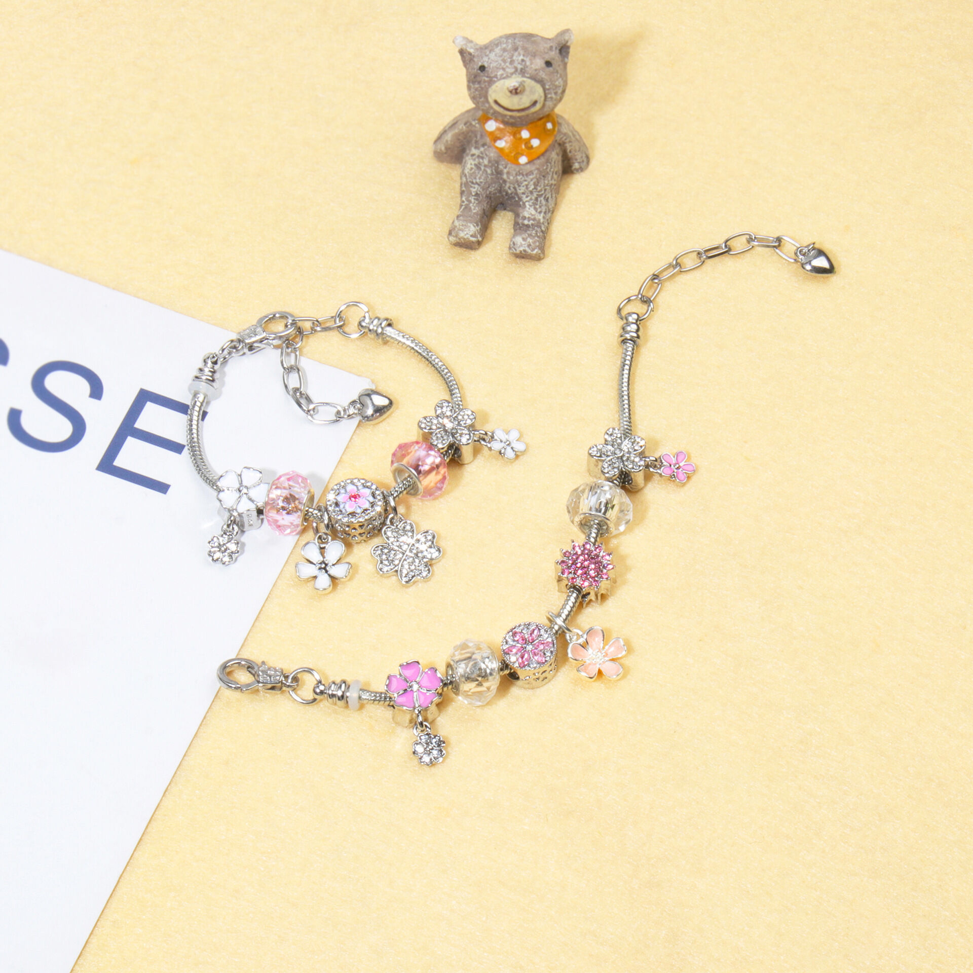 Chic Camellia Bead Charm DIY Bracelet with Crystal(pink flower-20cm) โ image 5
