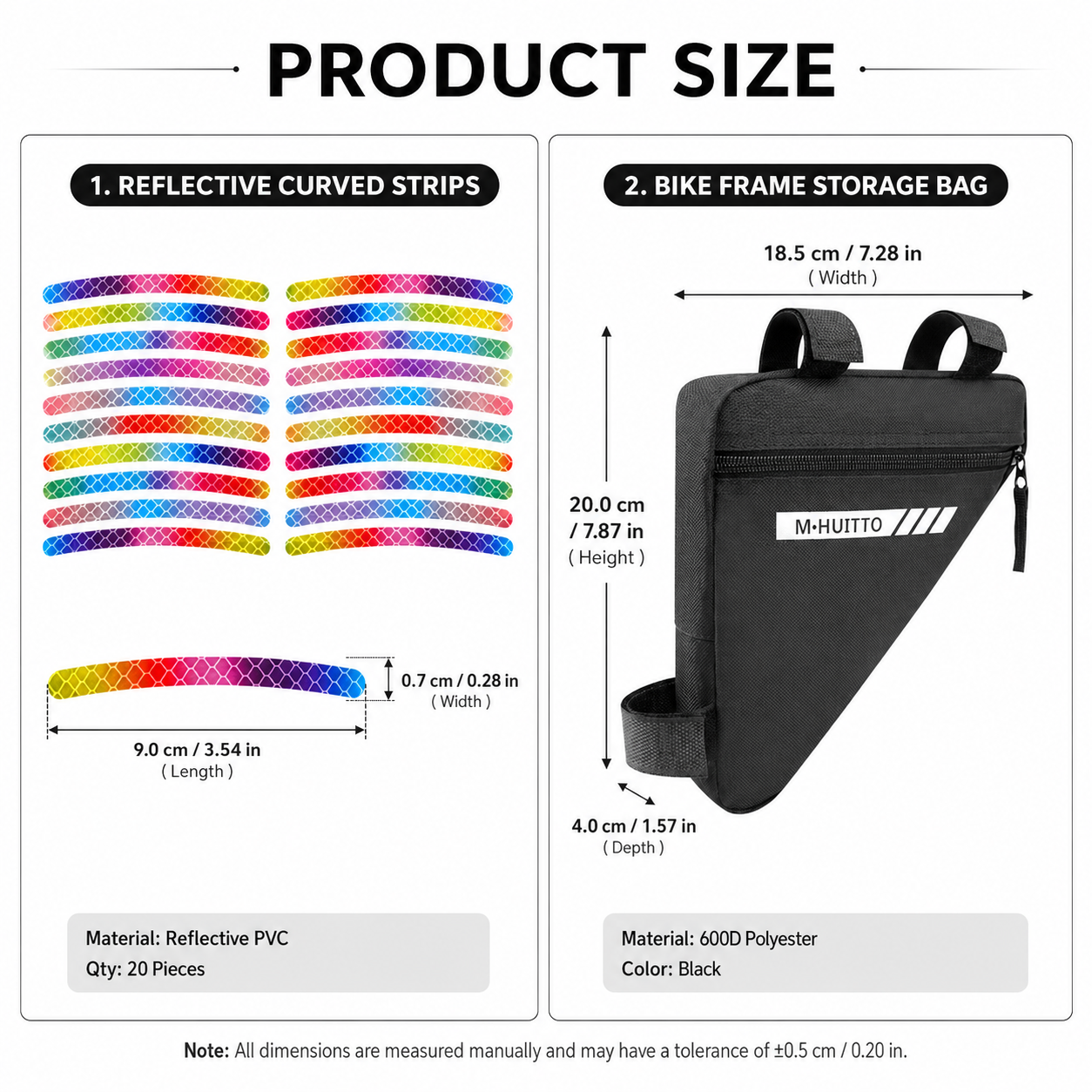 Black Bike Triangle Frame Bag with 20 Pieces Reflective Wheel Stickers Set for Mountain Road Cycling Storage and Visibility Accessories โ image 5