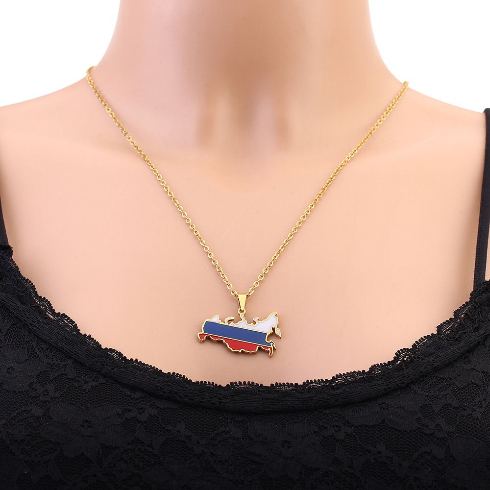 Stainless Steel Russia Map Flag Pendant Country Map Jewelry-Fashion Unisex Country Country's Flag Map Gold Pendant Necklaces โ image 3