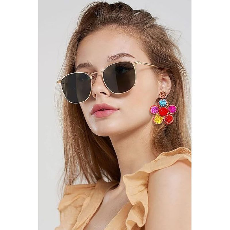 color Beaded Drop Earrings Statement Colorful Beaded Flower Earrings Handmade Bohemia Tropical Beadwork Dangle Earrings For Woman — image 2