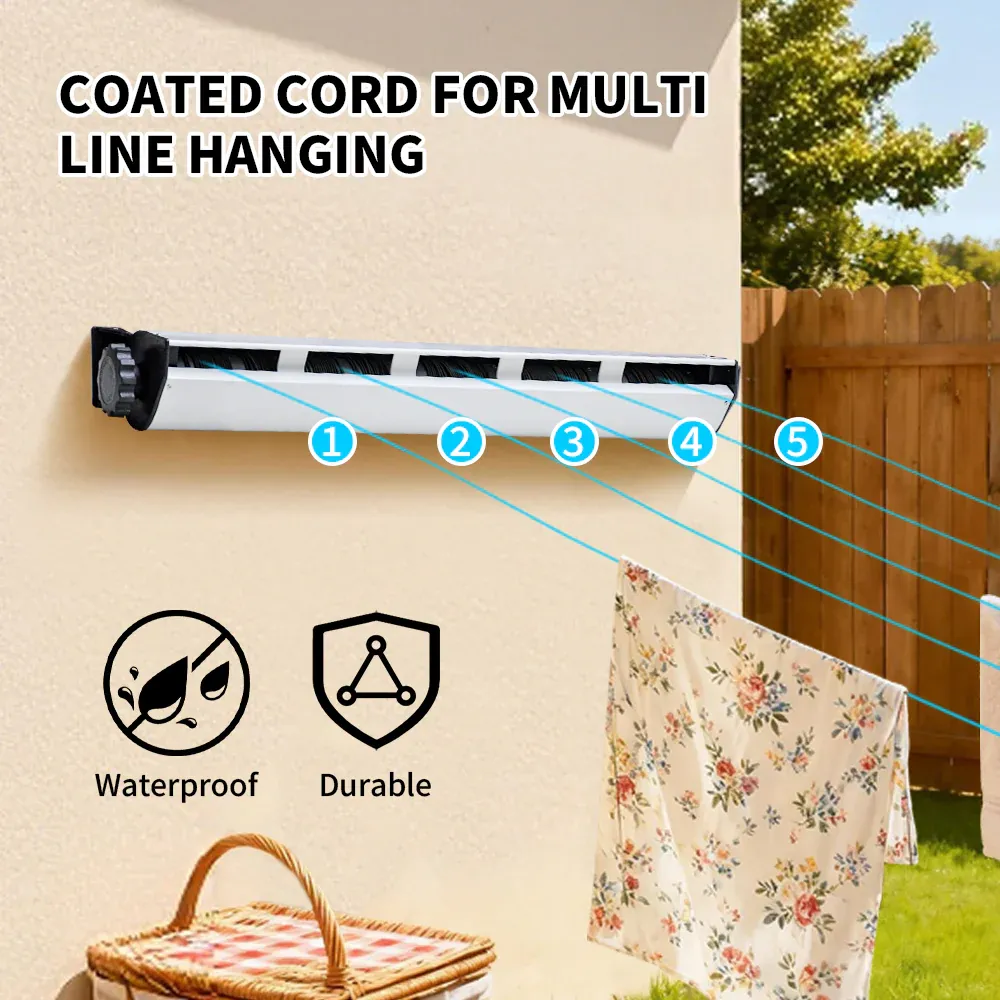 5 Line Retractable Clothesline 10m Heavy Duty Wall-Mounted Iron Clothes Dryer Outdoor Indoor Drying Rack Rope Hanger for Wet Dry Clothing Bathroom — image 4