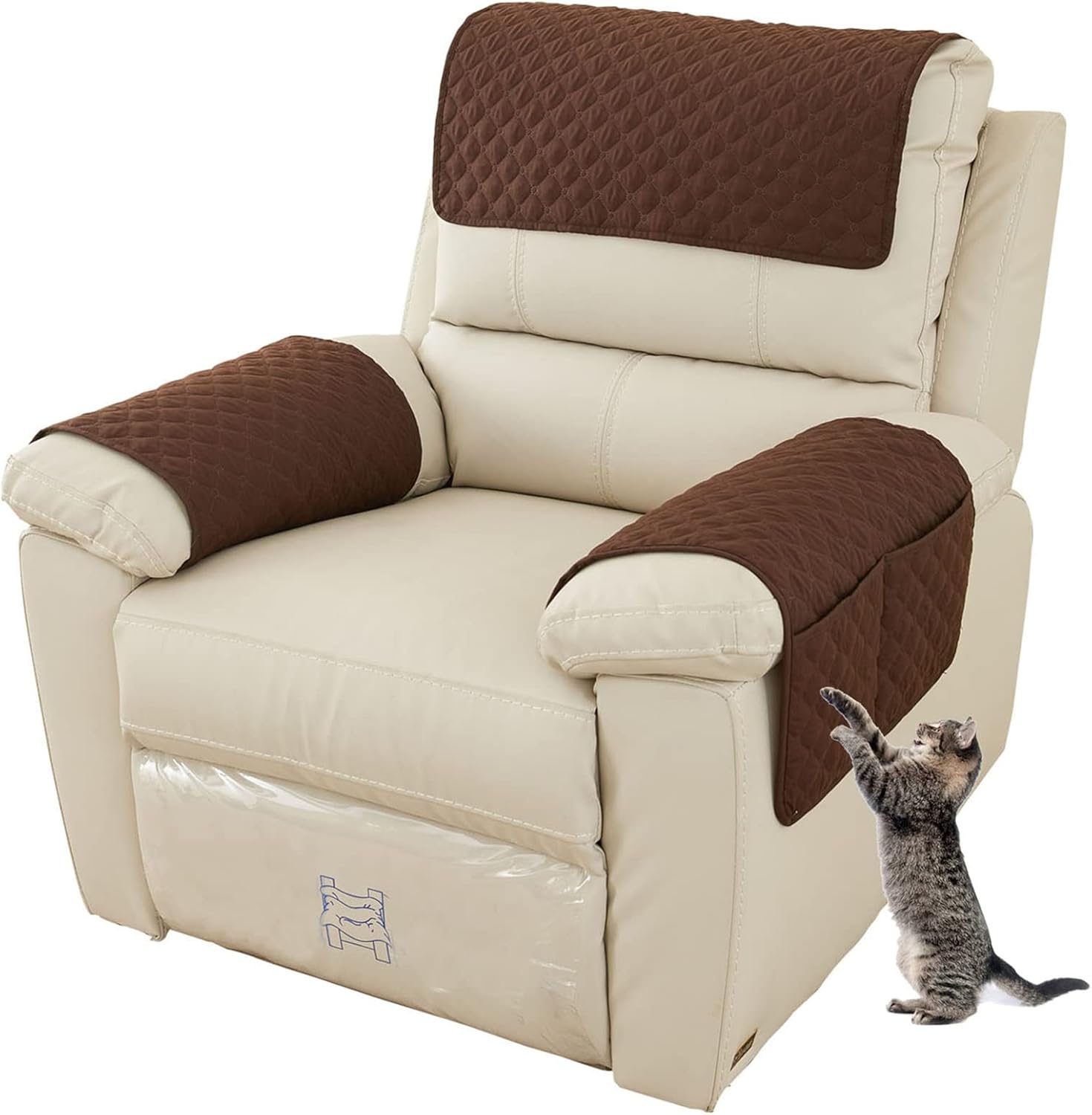Armrest Chair Covers, Stretch Armchair Couch Arm Rest Cover, Waterproof Armchair Slipcover Nonslip Quilted Furniture Protector for Pets Leather Sofa Couch