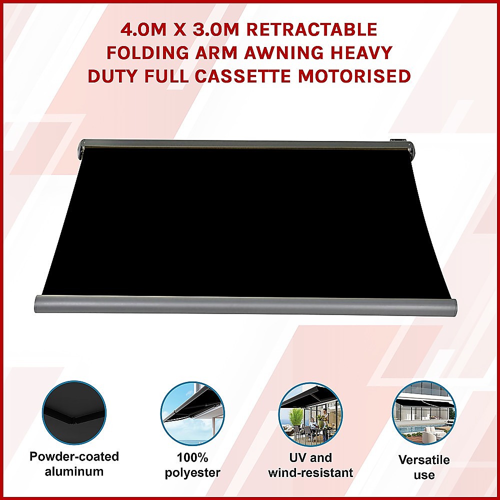 4.0m x 3.0m Retractable Folding Arm Awning Heavy Duty Full Cassette Motorised โ image 3