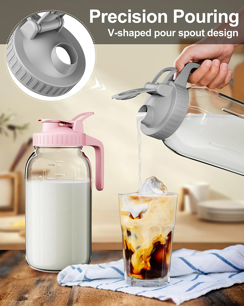 Orange Glass Mason Jar Pitcher 32oz with Flip Lid Pour Spout Milk Jug Leak-Proof Airtight Seal Wide Mouth Beverage Container Cold Brew Coffee Iced Tea Juice โ image 5