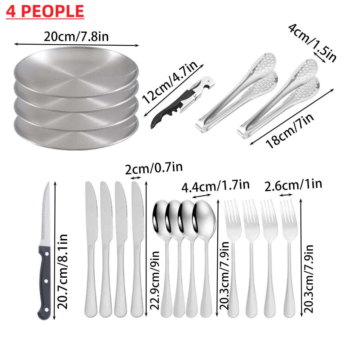 10/20PCS Camping Cutlery Set Outdoor Picnic Utensils Plates Spoons Forks Knives - Red-2 People — image 5