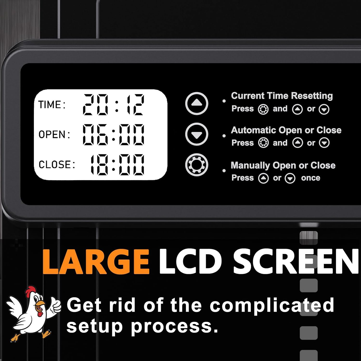 CARLA HOME Automatic Chicken Coop Door Opener with Timer Control, Anti-Pinch Protection, LCD Display & Battery Powered for Backyard Chickens — image 3