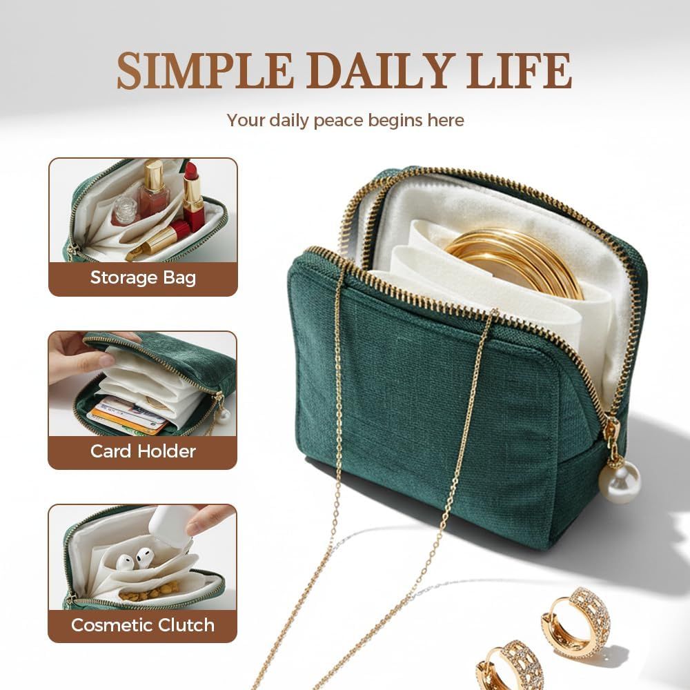 Travel Jewelry Case, Small Velvet Jewelry Pouch Bag with Zipper, Mini Portable Organizer for Earrings Rings Necklaces, Anti-Scratch Portable Storage Bag (Smog — image 3