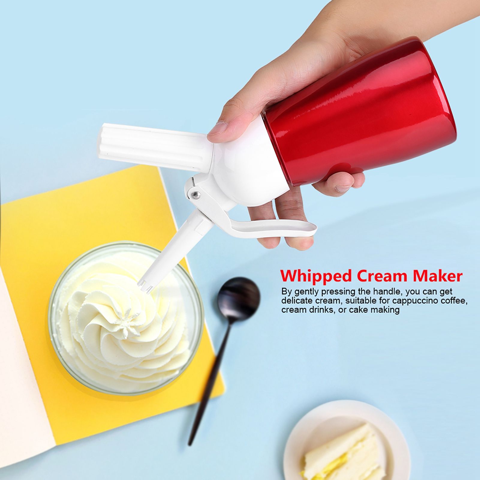 250mL Portable Red Aluminum Whipped Dessert Cream Butter Dispenser Whipper Foam Maker — image 4
