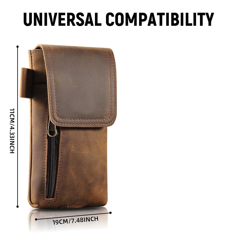 Phone Holster Case with Belt Clip Genuine Leather Belt Pouch Cell Phone Holder Fit, Universal Case (Retro Brown) — image 4