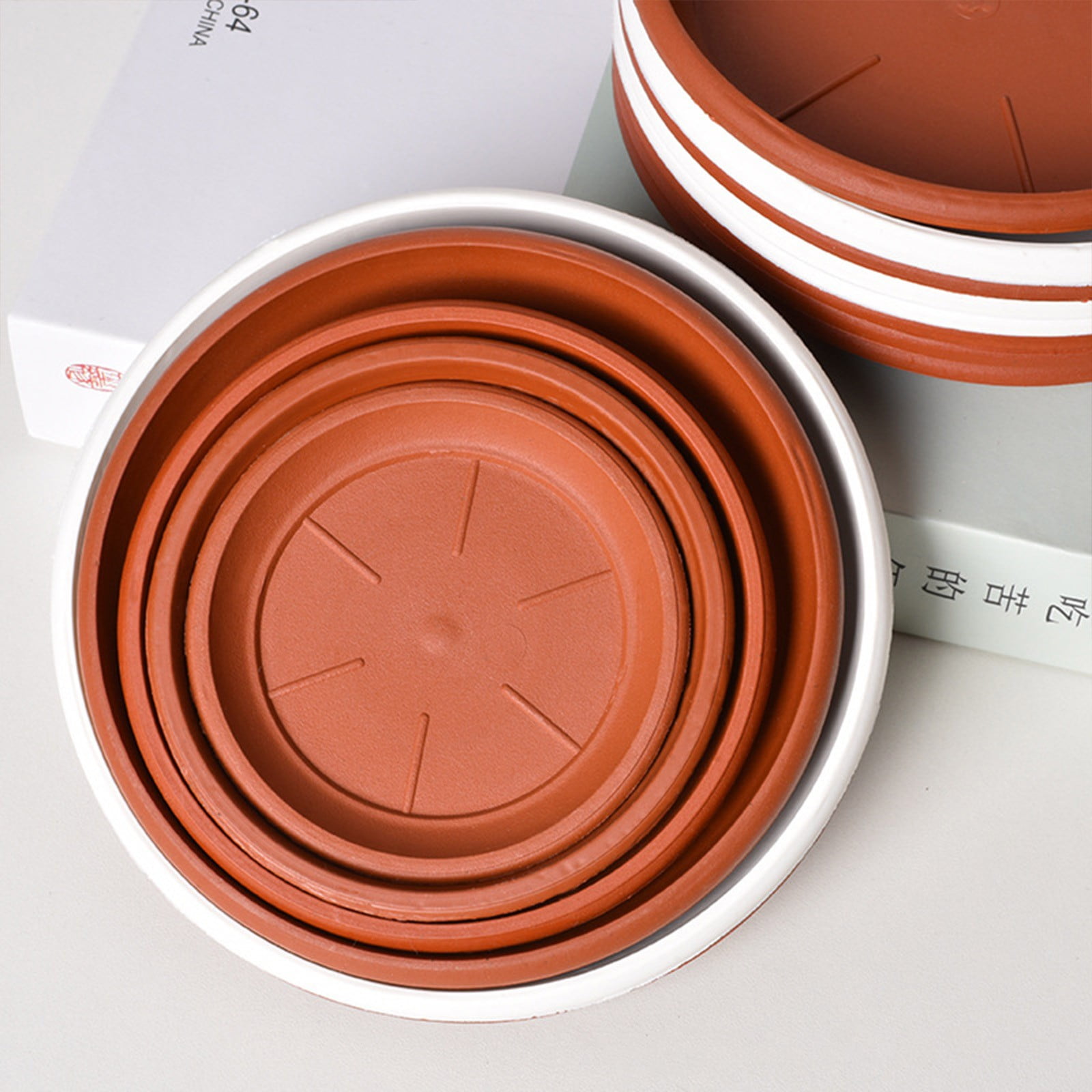 6 Pack Plant Saucer Tray 3.6 inch, Heavy Duty Plastic Pot Plant Drip Trays Saucers for Indoors Outdoor, Plant Water Tray for Planters 5.9" Brown โ image 4