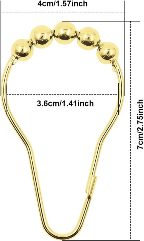 Shower curtain hooks (12-piece) - Curtain rings - Stainless steel rings with sliding system - Gold โ image 3