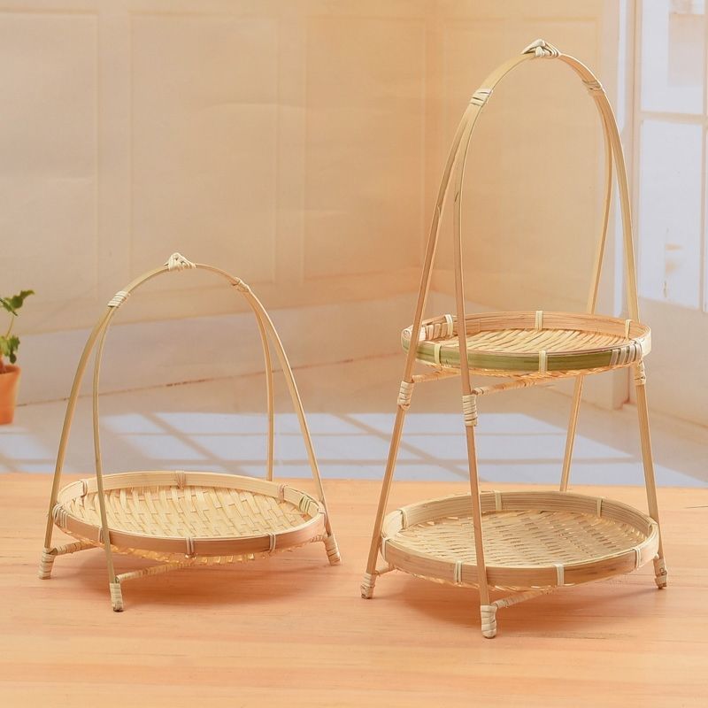 3pc Bamboo Basket Wooden Tray Cupcake Containers Tiered Fruit Basket for Kitchen Counter Fruit and Vegetable โ image 3