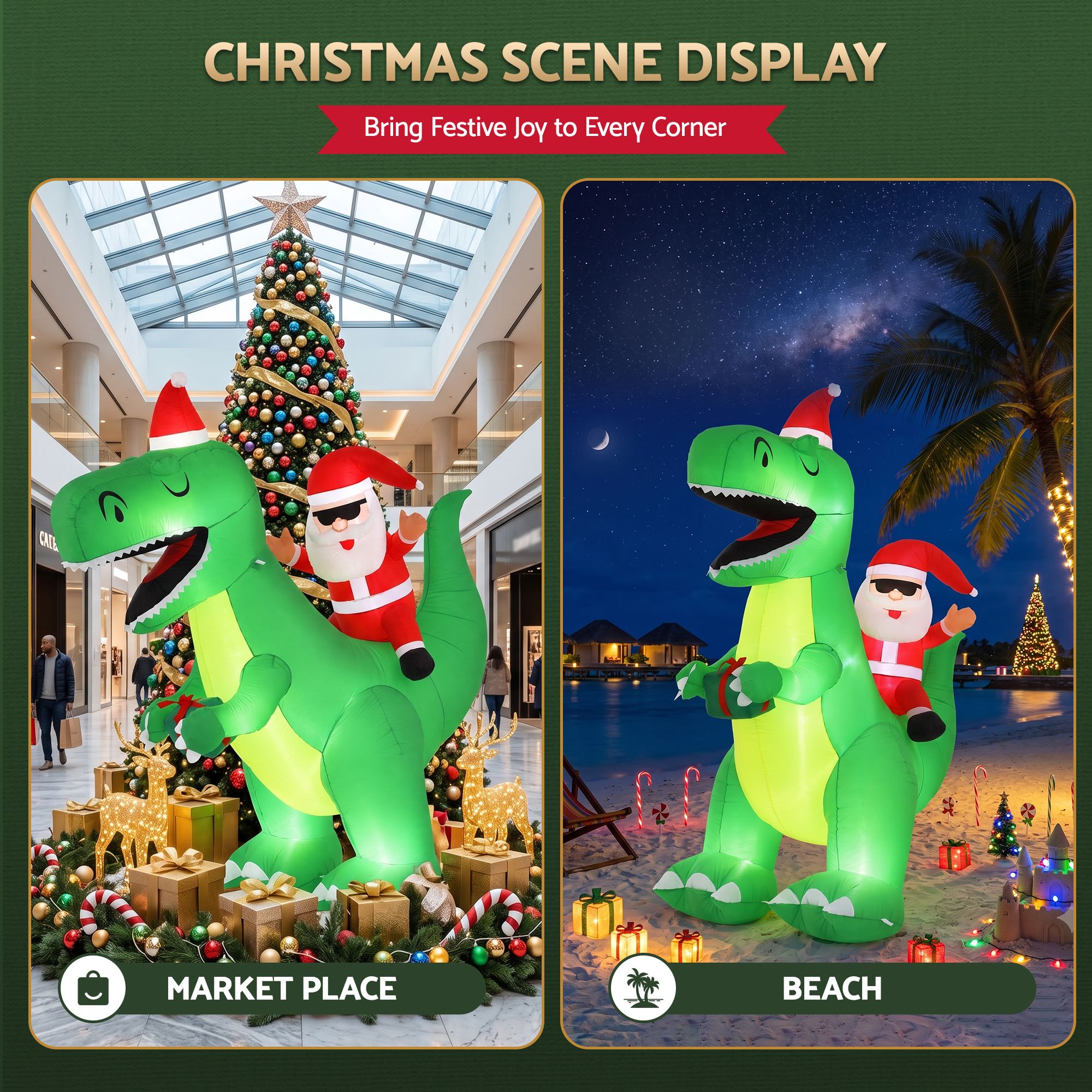 Jingle Jollys Christmas Inflatable Dinosaur 2.5M Illuminated Decorations — image 6