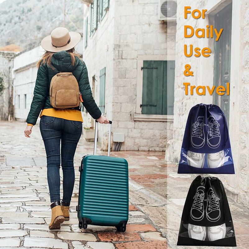 Travel Shoe Bag, Waterproof Dustproof Fleece Shoe Bag Set With Clear Window And Drawstring (32X44Cm) -10 pcs-Black — image 4