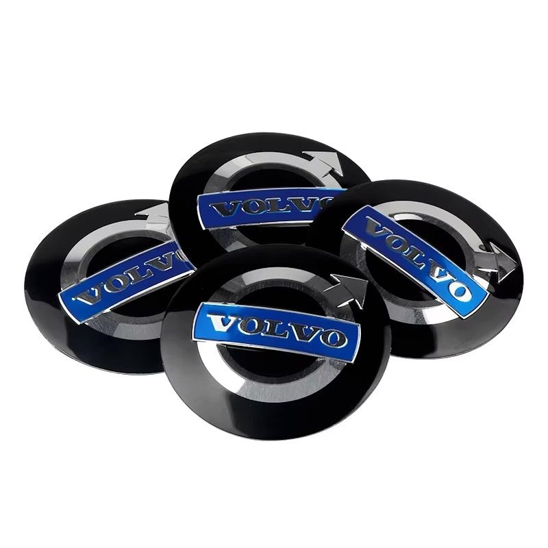 Volvo Center Caps 4-Pack, 64mm – Black, Silver, Blue Hub Emblem for Volvo Wheels