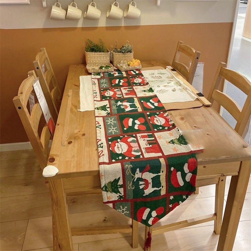 Long Festive Xmas Table Runner, Tabletop Arrangement Ornament, Indoor Cabinet Flag Cloth, 33*240cm, Pattern 12