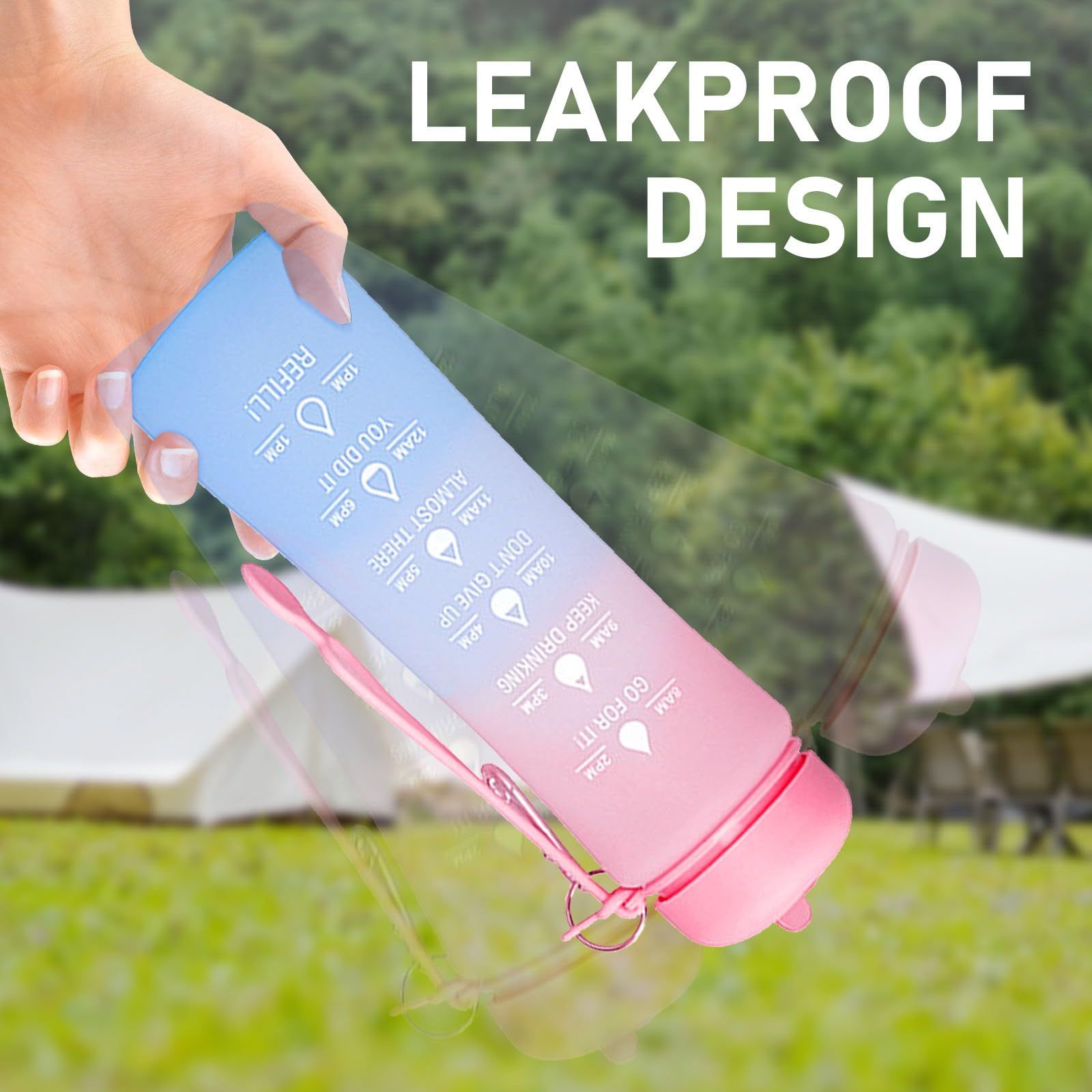 Collapsible Water Bottle with Time Marker, 20oz Sports Water Bottle Large Leakproof Reusable BPA Free Silicone Water Bottle, Portable Collapse Water Bottles