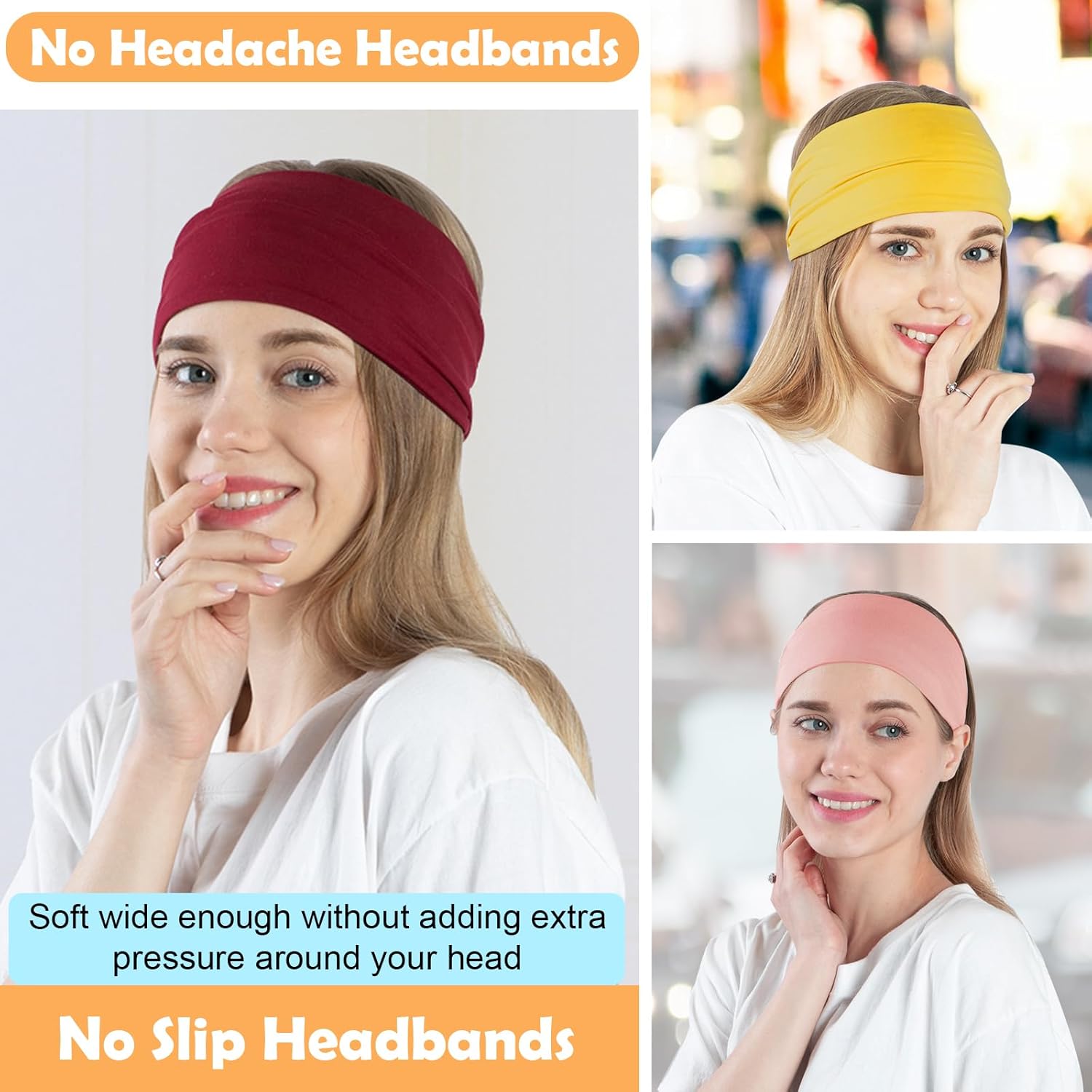 10 Pack Wide Headbands for Women, Workout Yoga Running Sports Headband Elastic Hair Bands, Boho Non Slip Sweat Head Bands Thick Head Wrap (Solid Headbands) — image 2