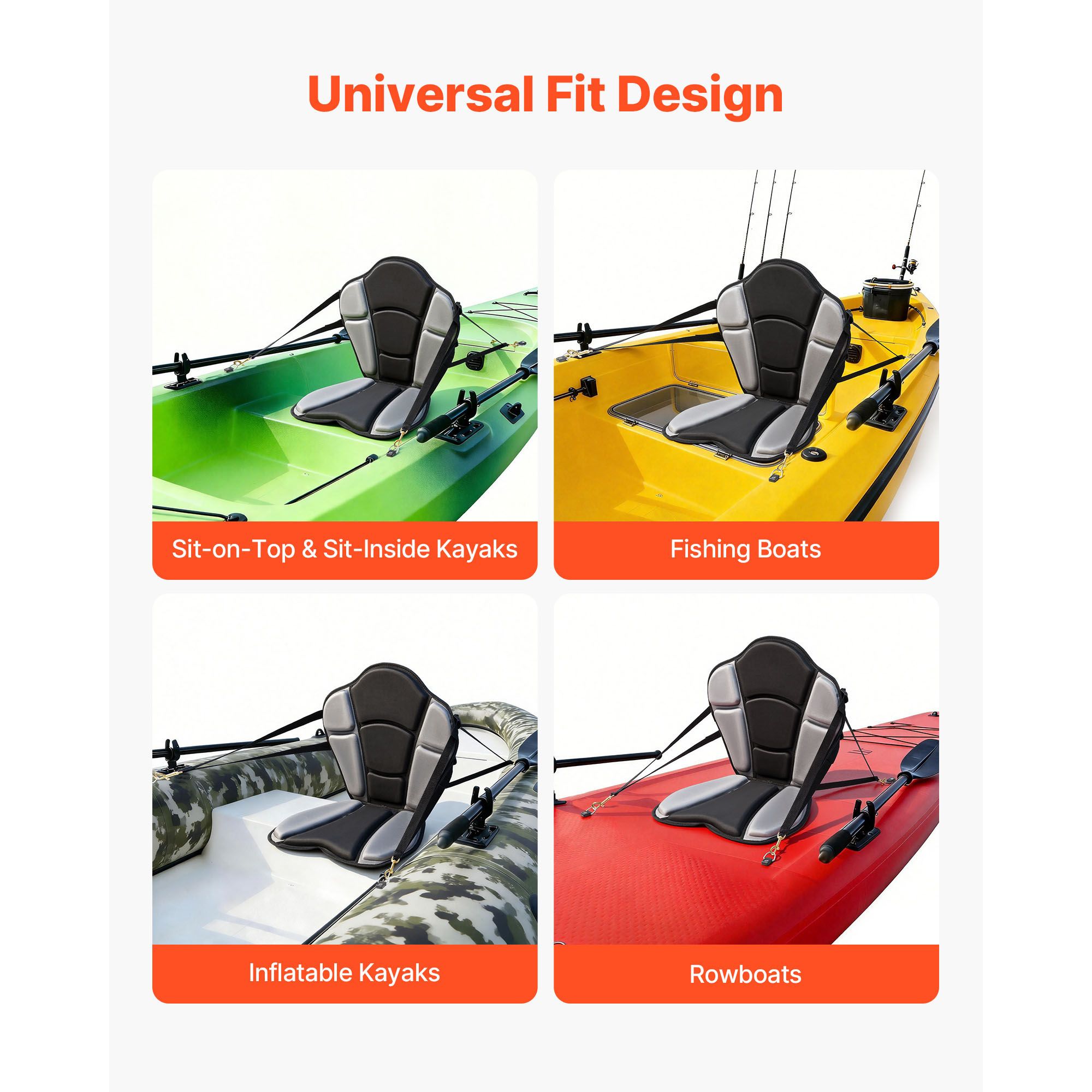 Kayak Seat, 1 Pack 31 mm Thick, Universal Paddle Board Seat with Back Support, Sit-on-Top Soft Padded Cushion with Storage Bag & Adjustable Straps for SUP — image 5