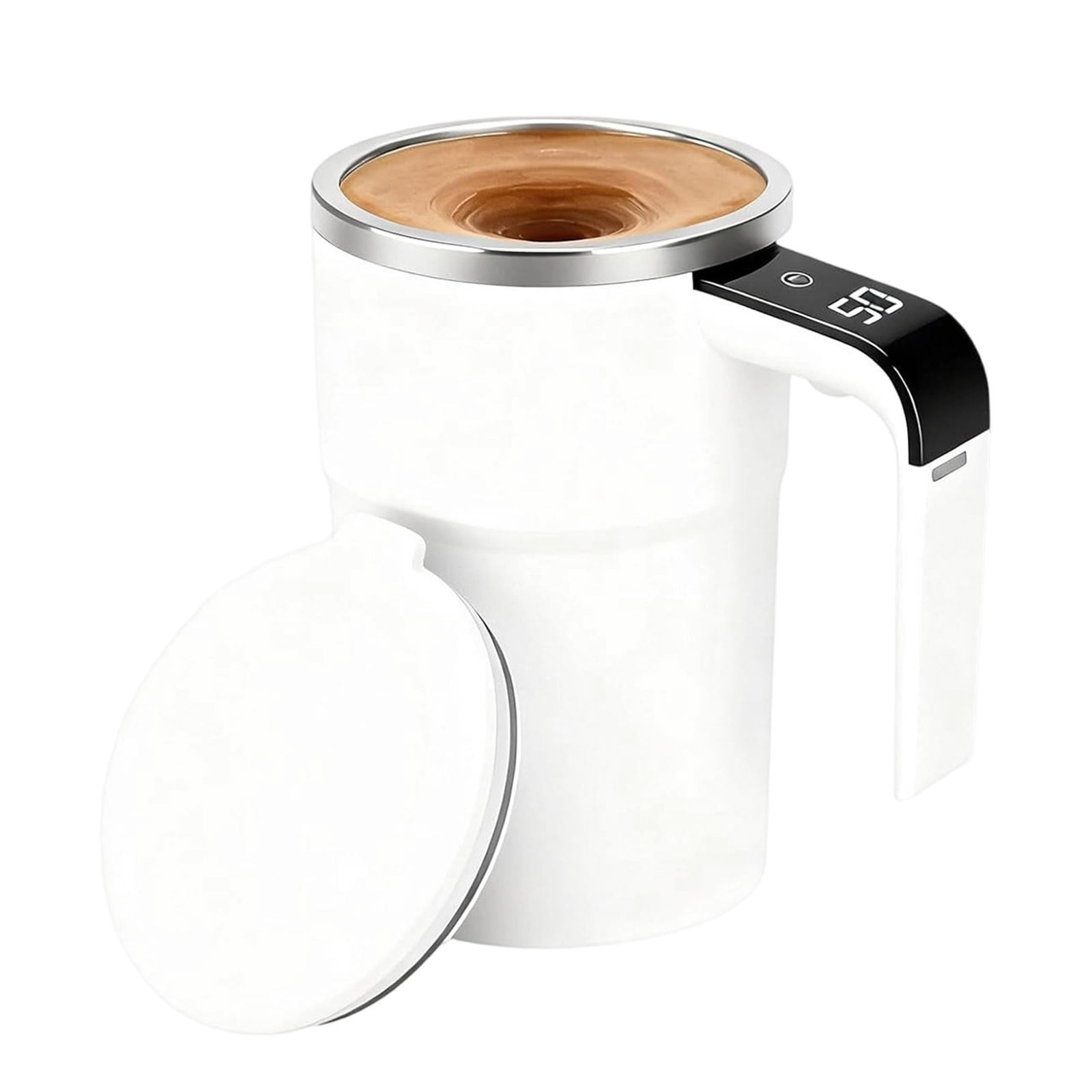 Self-Stirring Magnetic Coffee Mug with Temperature Display, Automatic Mixer for Coffee, Tea and Shakes, 304 Stainless Steel Liner, White