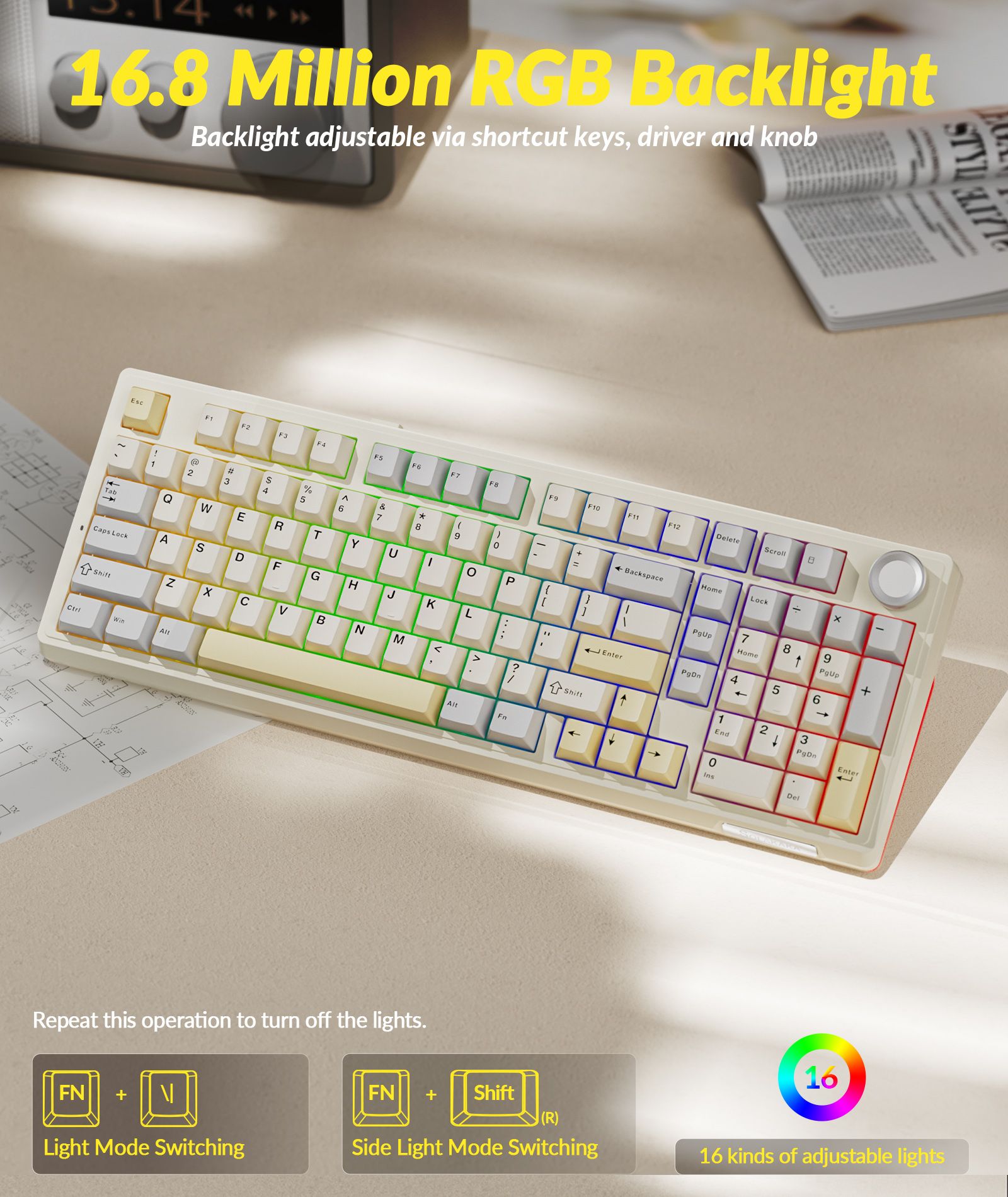 Solakaka Ki99pro 3‑Mode RGB Mechanical Keyboard, Orange-White — image 5