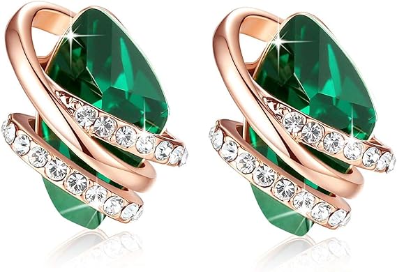 Infinity Love Heart Birthstone Earrings for Women, Crystal Stud Earrings with Healing Stones, Allergy-Free Jewelry for Women with Gift Box, Silver-tone