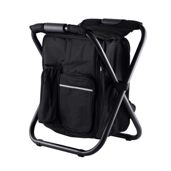 Black Insulated Cooler Backpack Chair, Folding Stool for Picnic & BBQ Outdoor Camping
