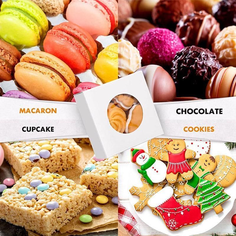 50PCS Handmade Soap Paper Box Round Window Kraft Black White Candy Biscuit Box - White-50pcs 7.5 × 3CM — image 5